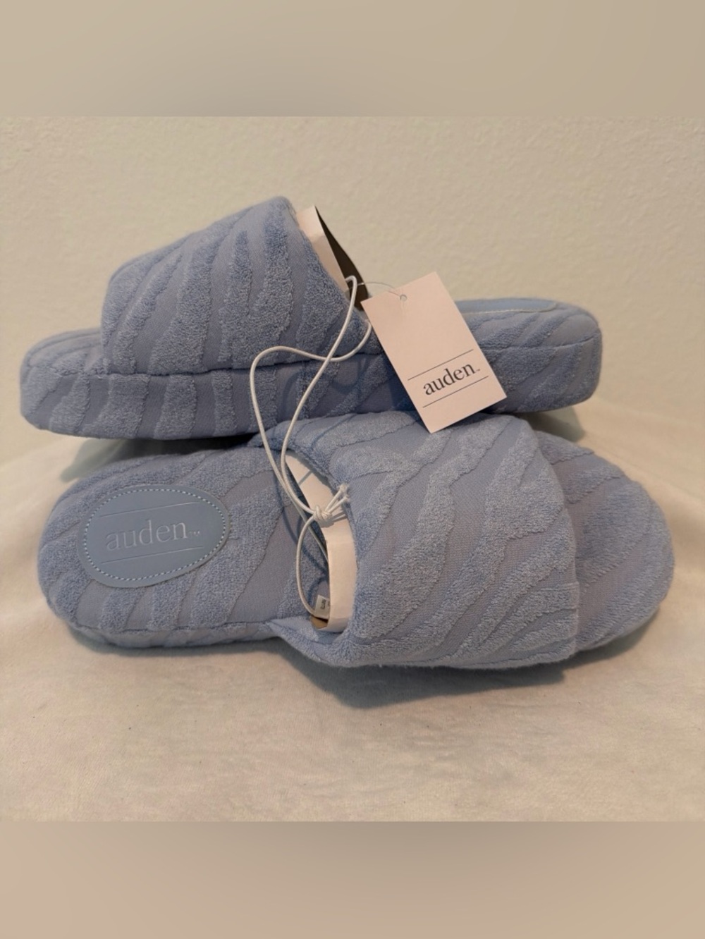 Auden Light Blue Terry Plush Slide Slippers
